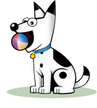 Arfie the Dogpile mascot, ready to fetch